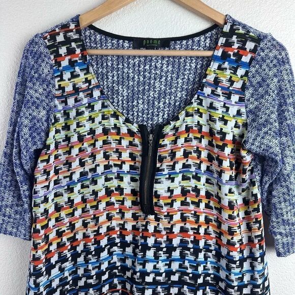 Poeme By Citron Women's M Santa Monica Colorful Mixed Media Top Art To Wear - Picture 3 of 7